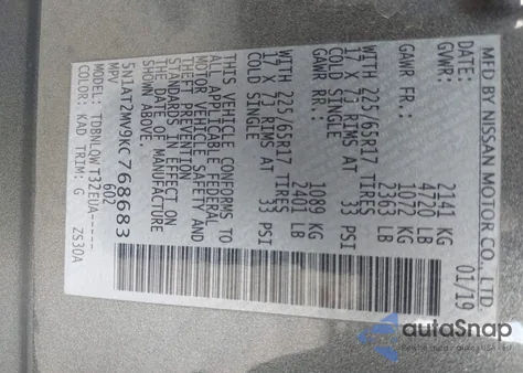 2019 Nissan Rogue Sv из США, поврежденный, VIN 5N1AT2MV9KC768683